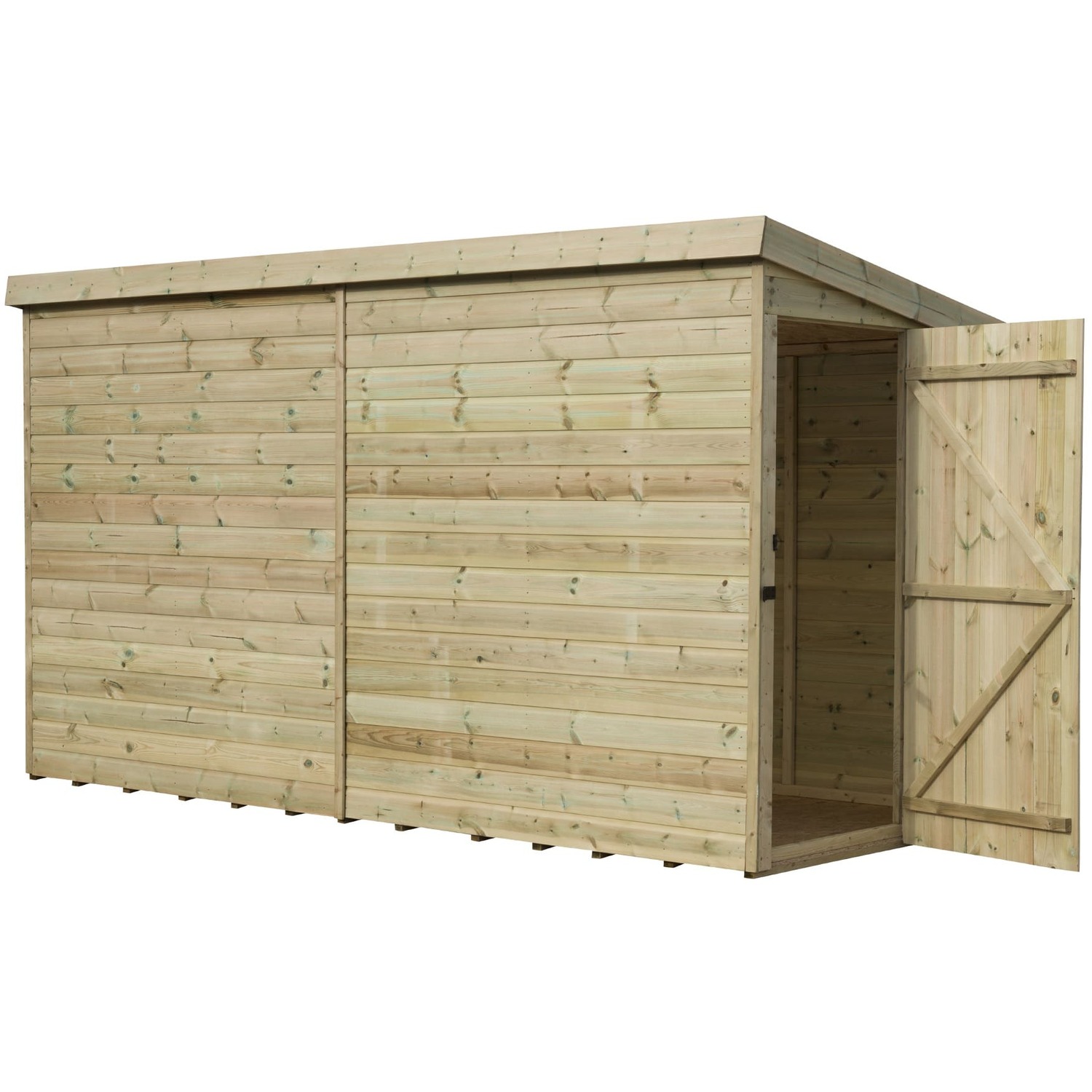 Empire 2200 10x3 Pent Garden Shed with a Single Door on Right Side Panel - Green