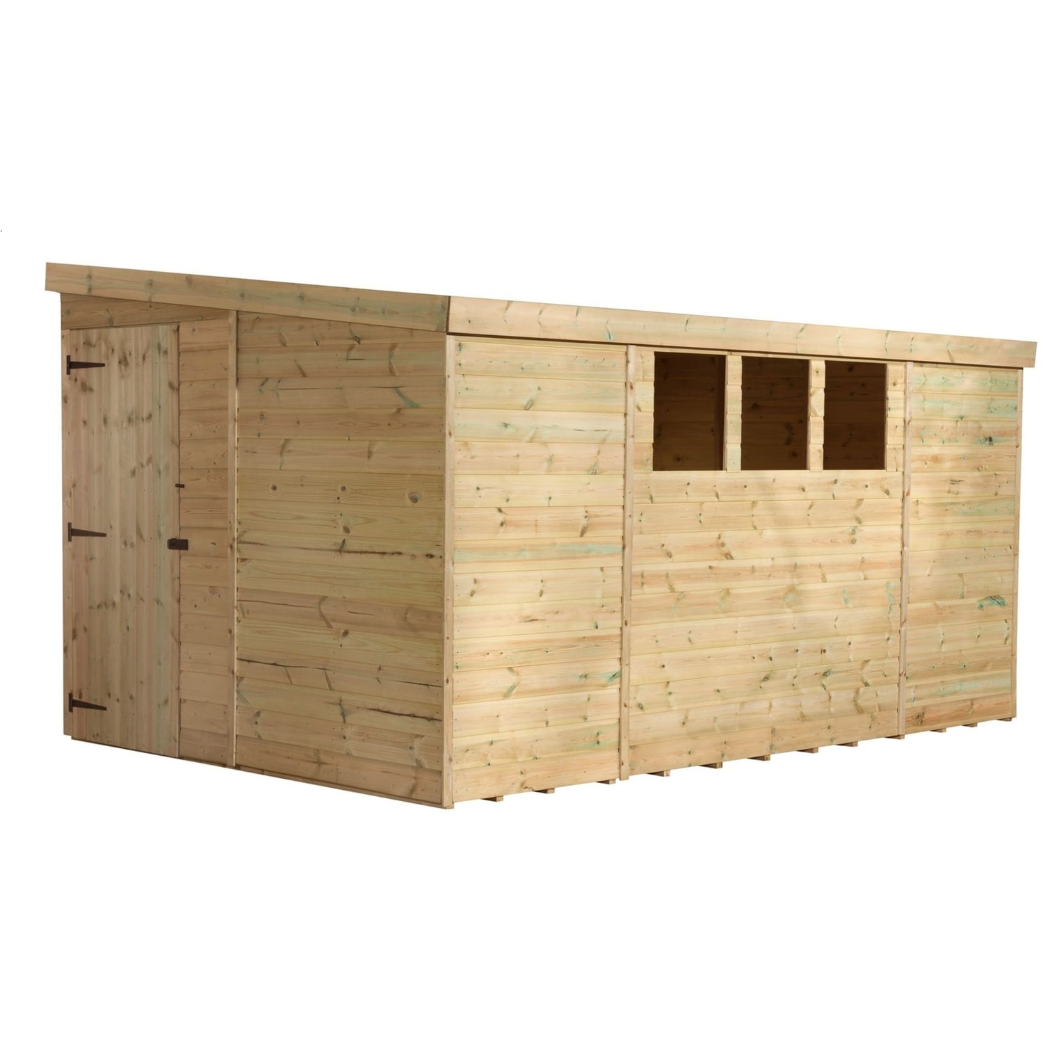 Empire 3000 14x8 Pent Garden Shed with a Single Door Both Side Panels & 3 Windows - Green