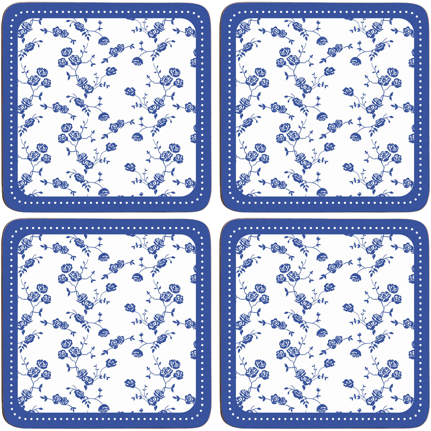 Blue Rose Set Of Four Coasters - Blue