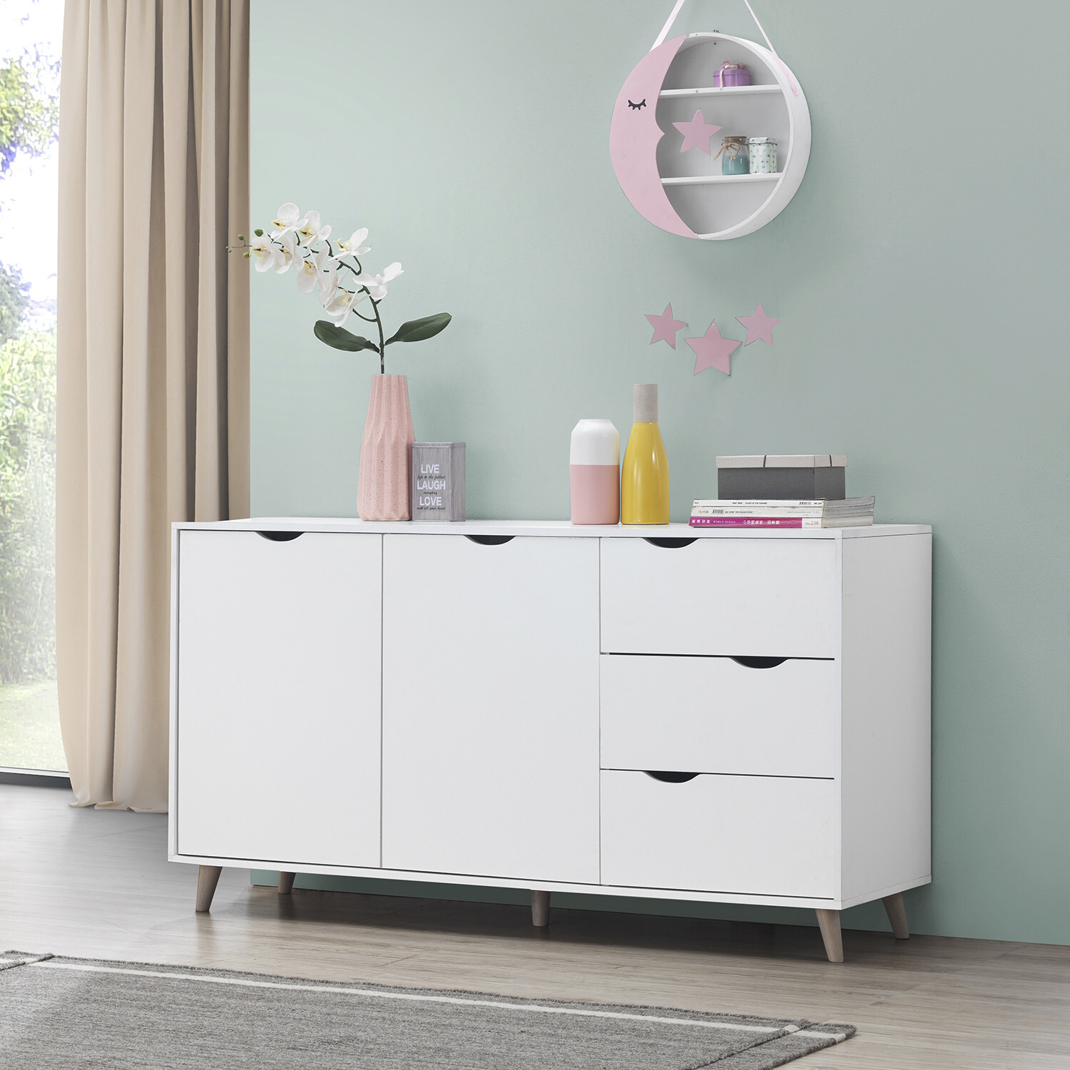 Pulford Sideboard With Two Doors And Three Drawers - White