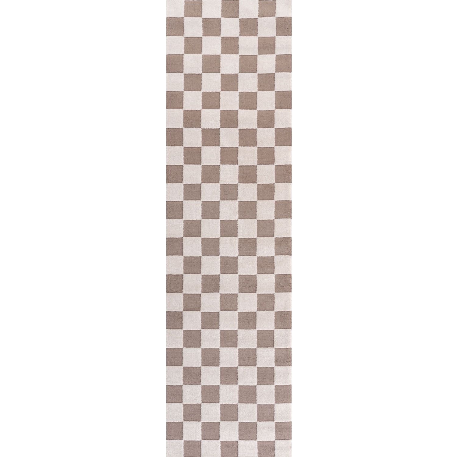 The Rugs Loft Checkerboard Design Textured Runner In Grey 80X300 Cm - Beige - Image 3