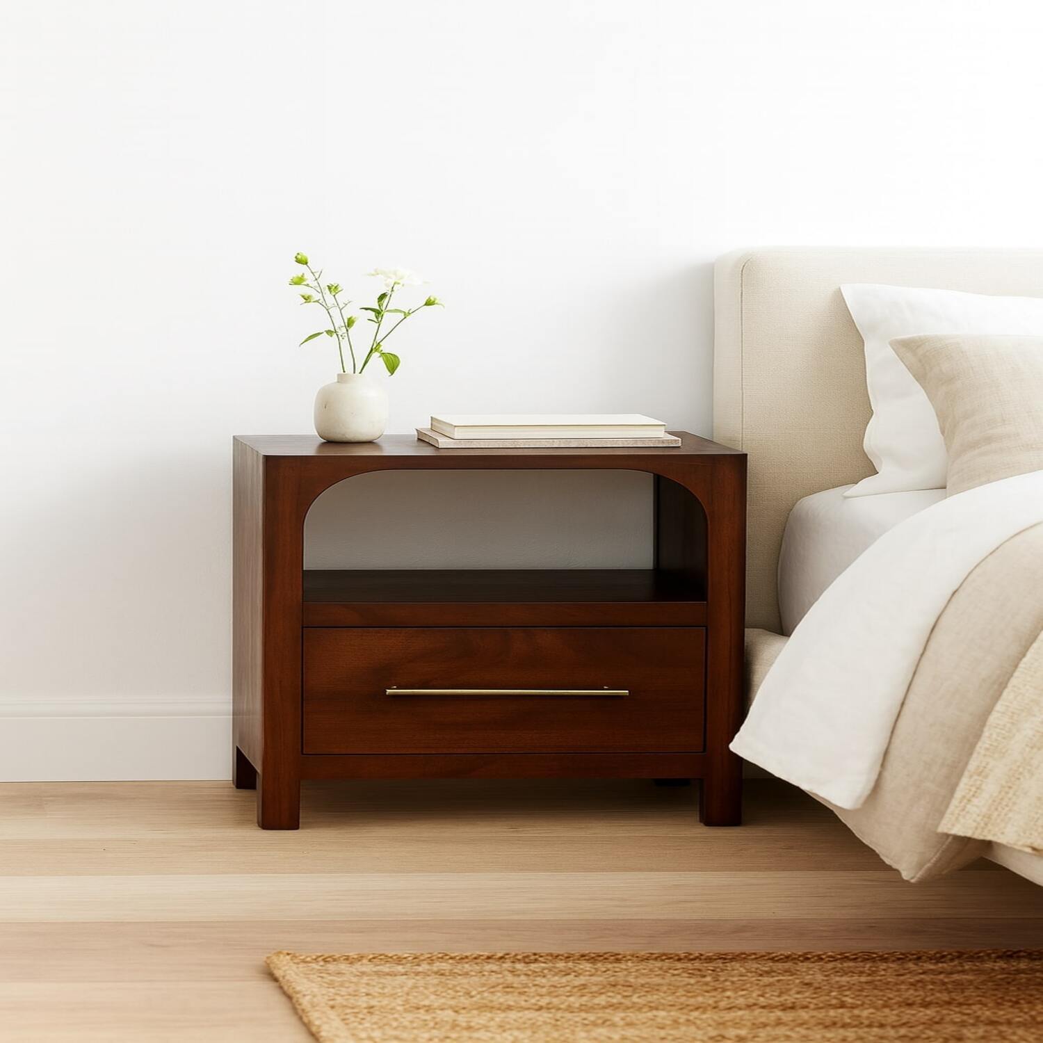 Artisan Furniture Solid Wood Arched Edge 1 Drawer Bedside - Brown
