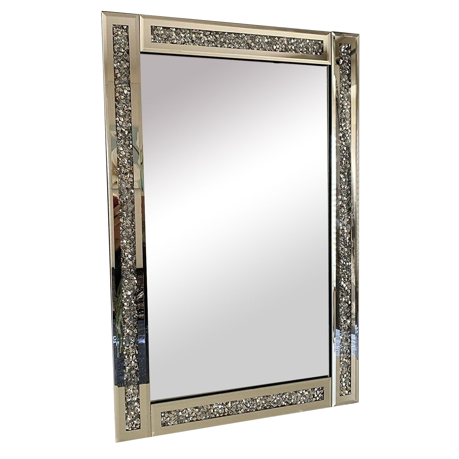 60X40cm Crushed Diamante Crystal Jewel Wall Mirror - Silver