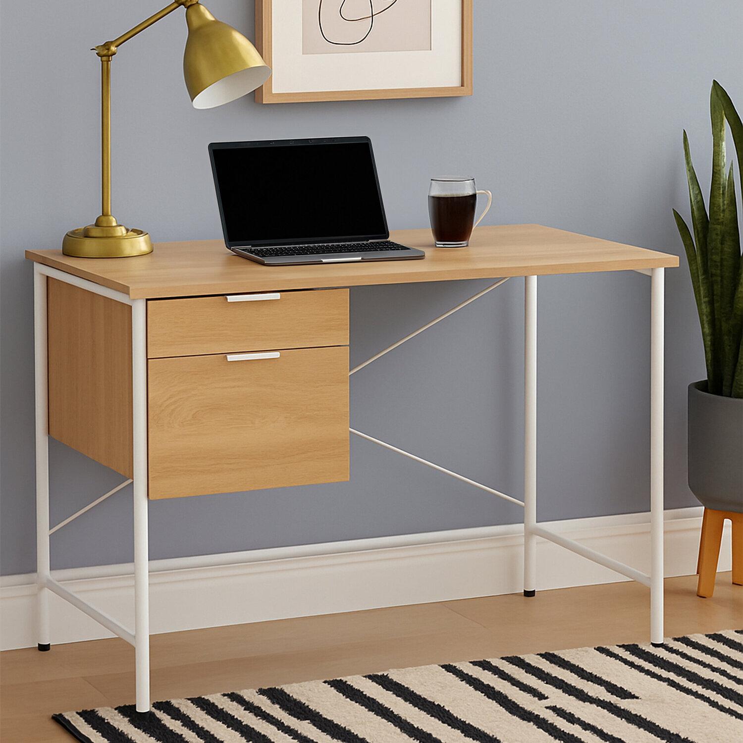 Bradbury Natural Oak Veneer Desk With Drawers - Natural
