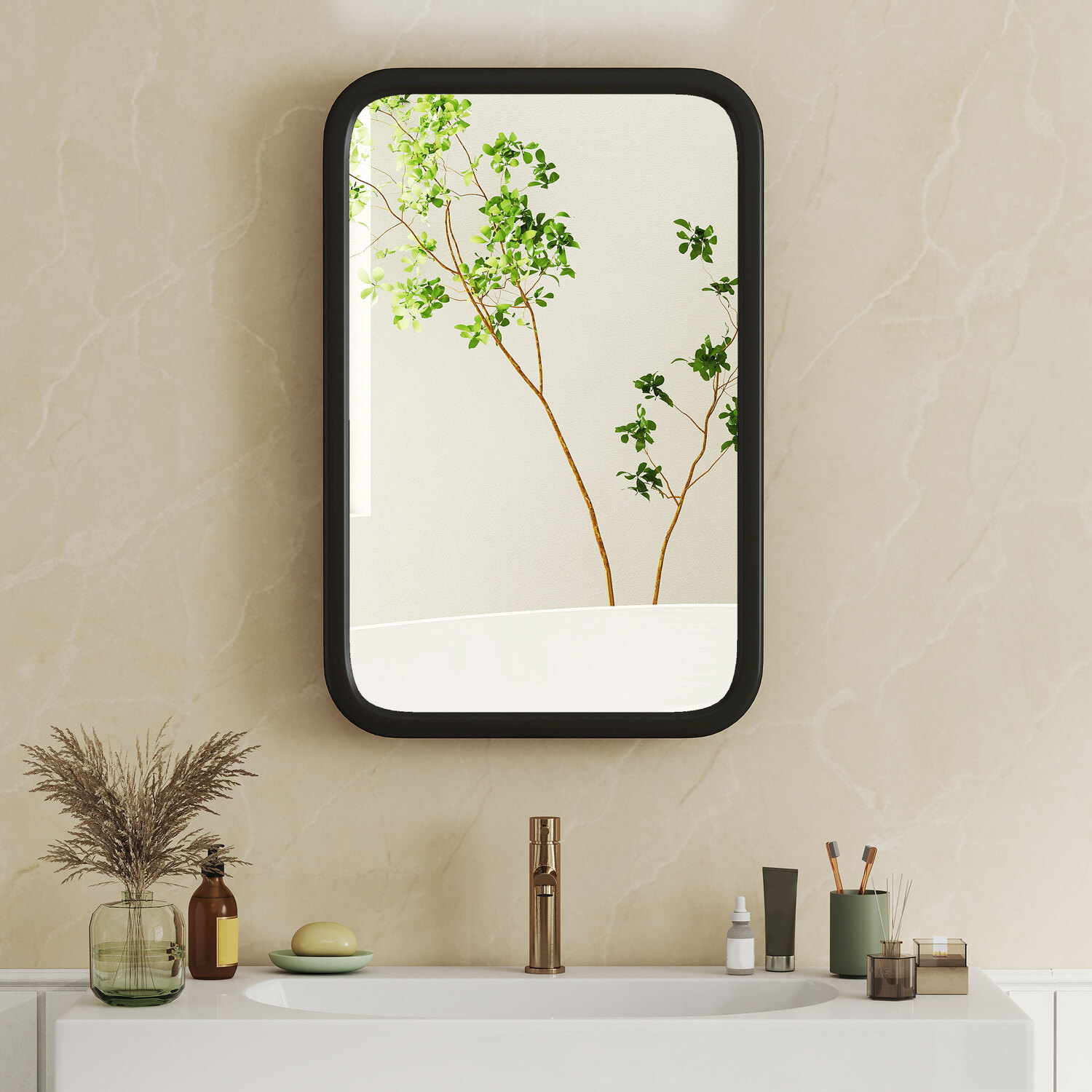 Homcom Bathroom Wall Cabinet With Mirror Black - Black