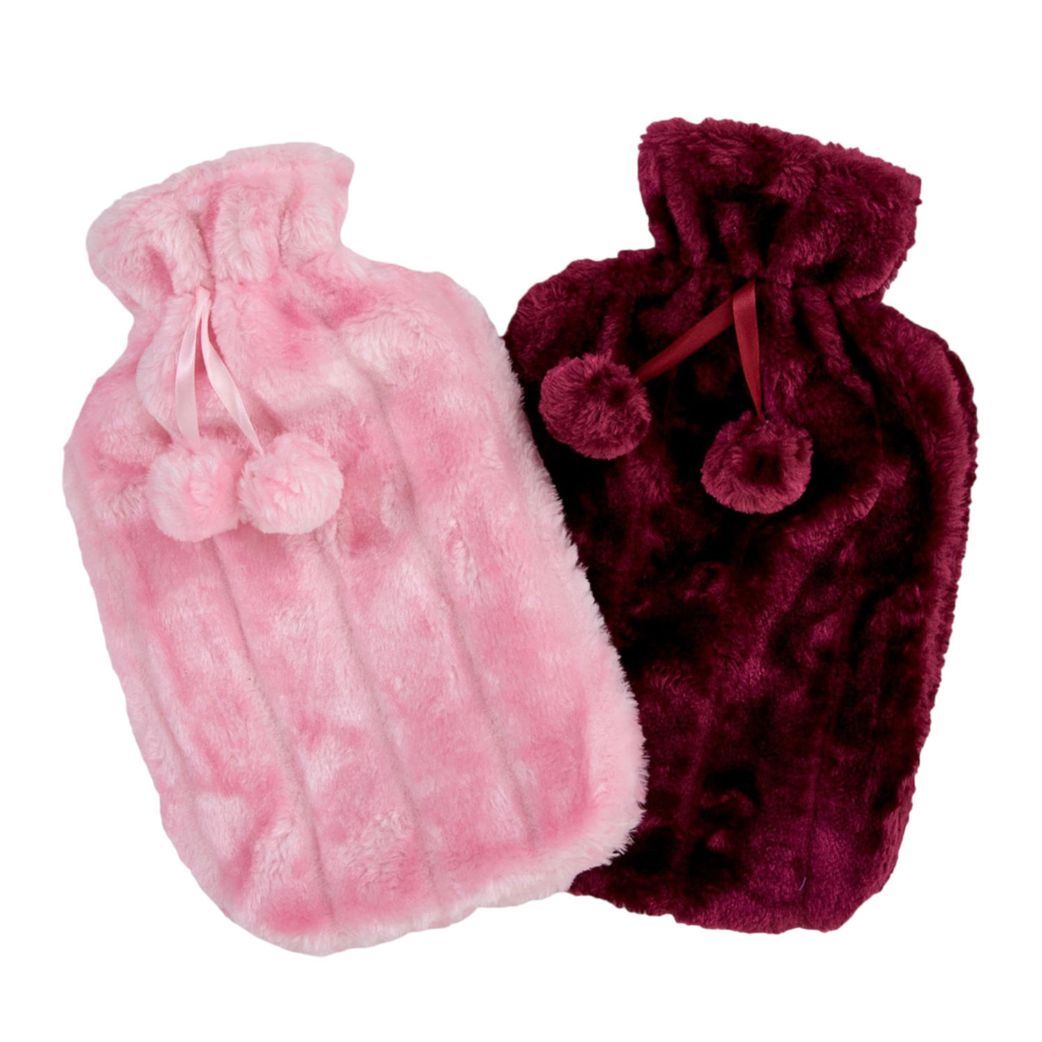 K Collection Pom Pom 2L Hot Water Bottle And Cover (Pack Of 2) - Pink/Plum