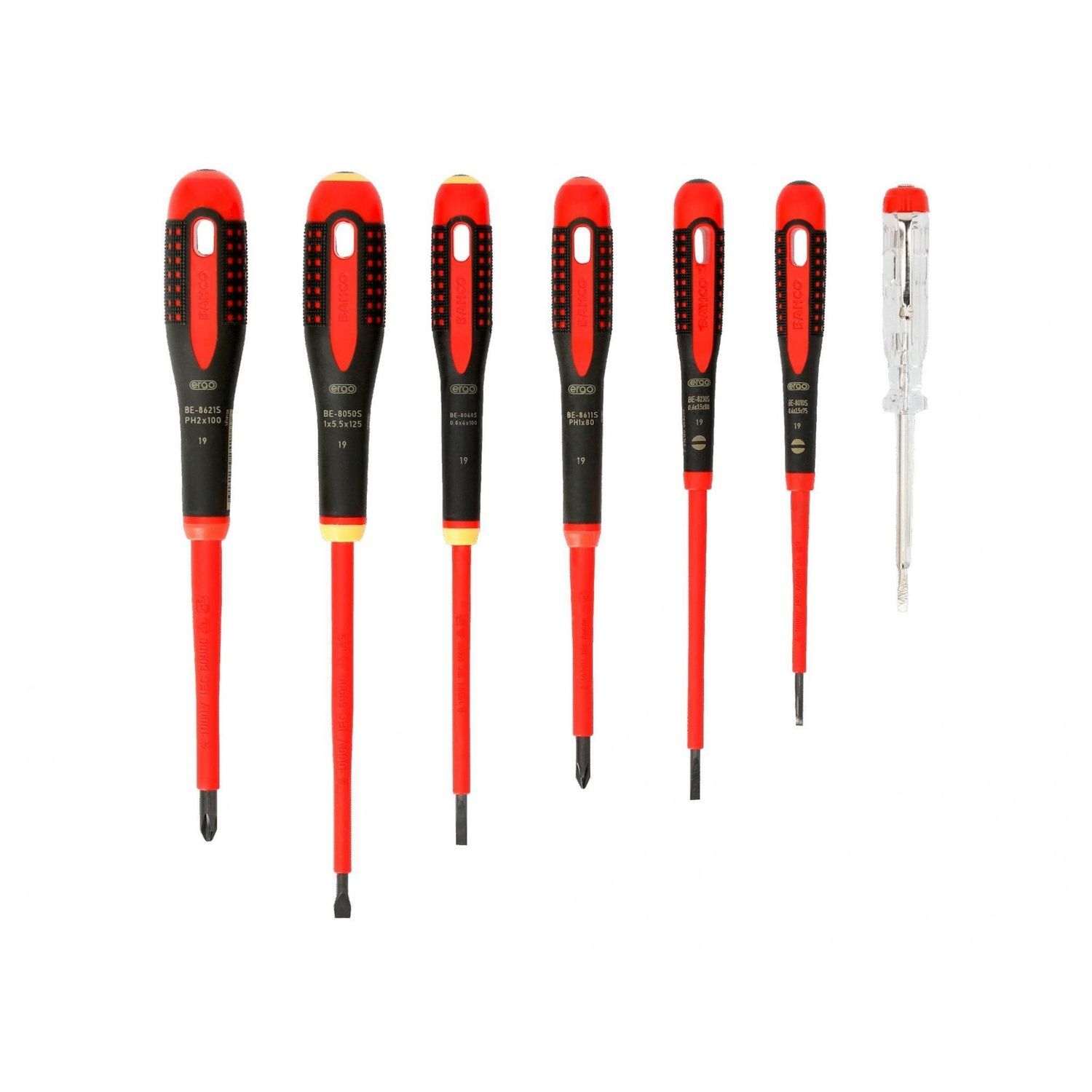 Bahco Be-9887S Ergo Vde Insulated Screwdriver Set, 7 Piece - Multi Colour