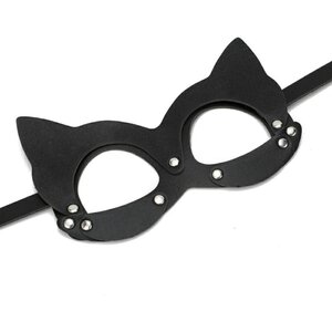 Black PU Leather Cat Half Face Masquerade Mask for Cosplay
