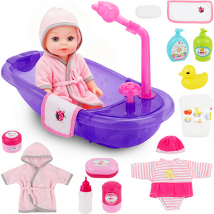 Baby Doll Set with Bathtub Doll Bath Pretend Play Set