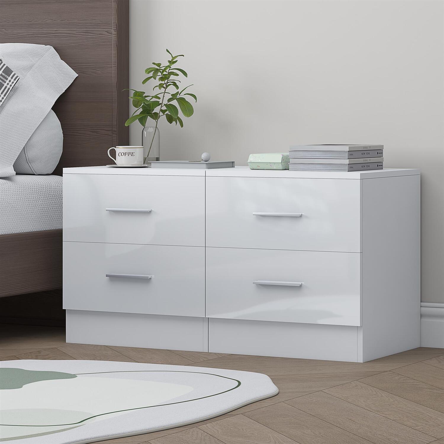 REFLECT Bedsides (2pc) 2 Drawer - White High Gloss Front / White Matt Finish - Image 6