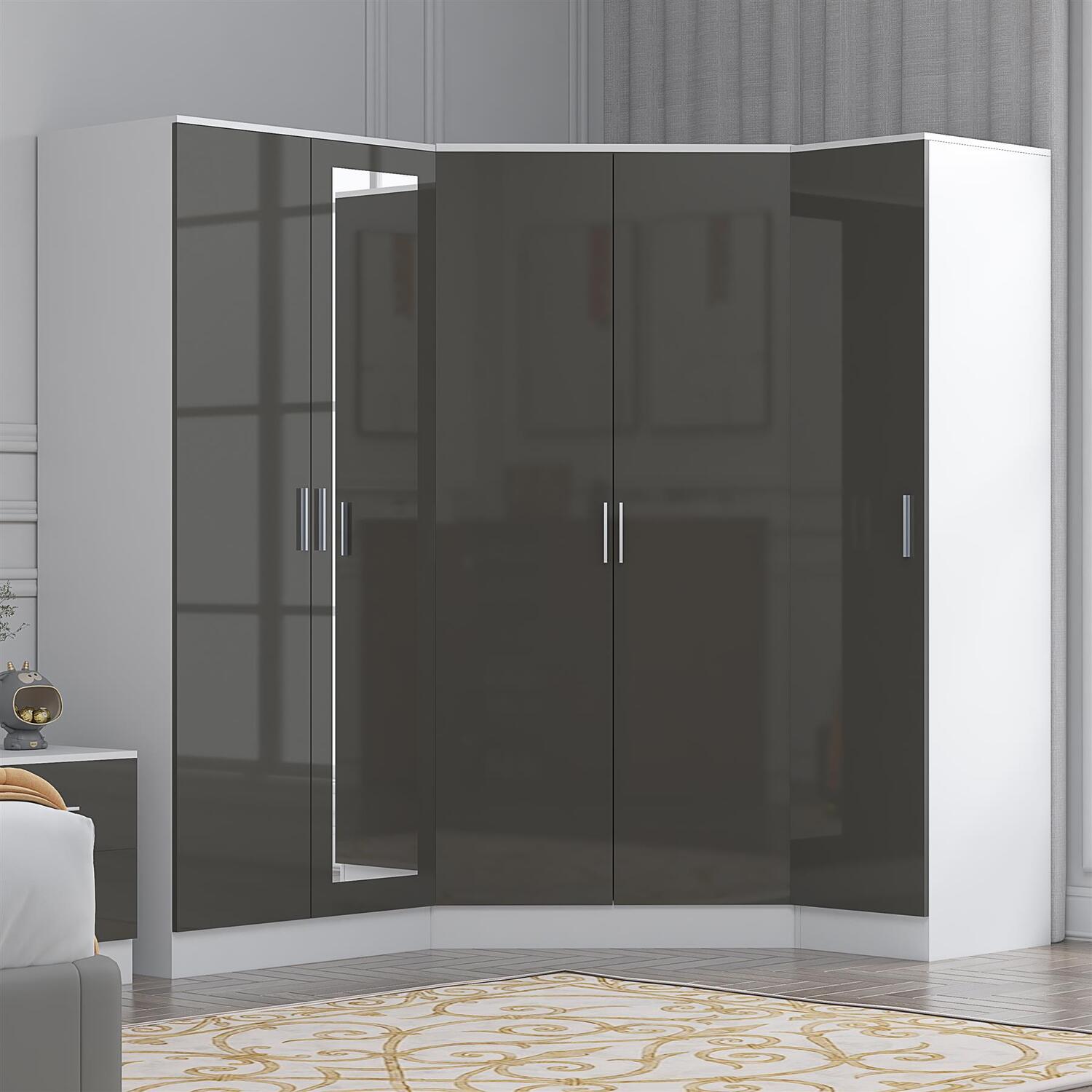REFLECT Wardrobe Bundle: Corner 2dr + 2dr Mirrored + 1dr Plain - Grey/White - Image 6