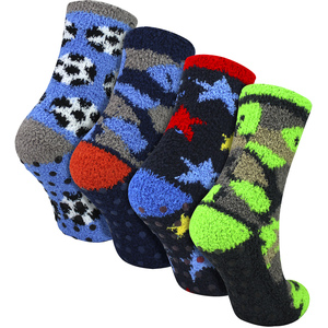 4 Pack Boys Slipper Socks Warm Cosy Non Slip Soft Comfortable Socks