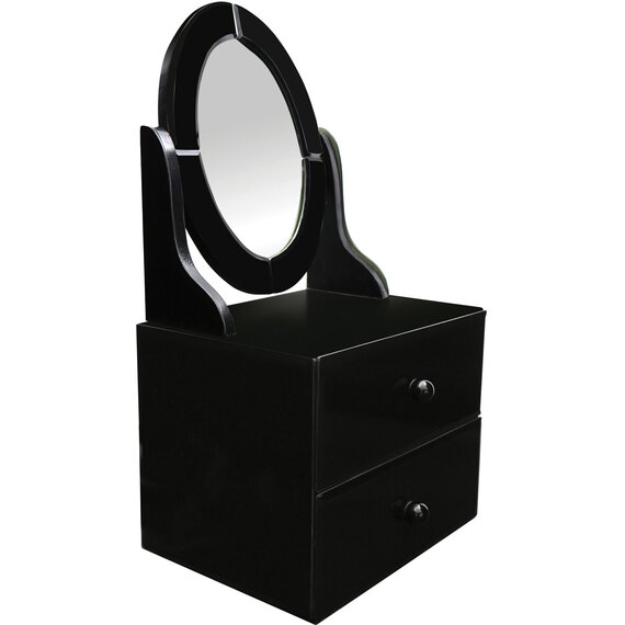 Gala Black Glass Vanity Mirror with Drawers