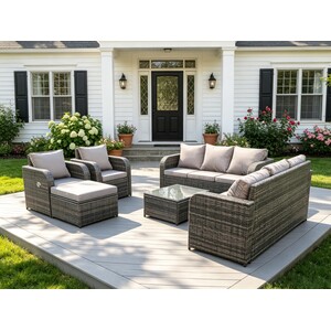 PE Wicker Rattan Reclining Adjustable 9 Seater Sofa Set