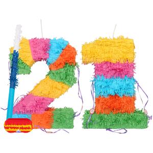 21st Birthday Pinata Set with Stick & Blindfold - Blue Stick