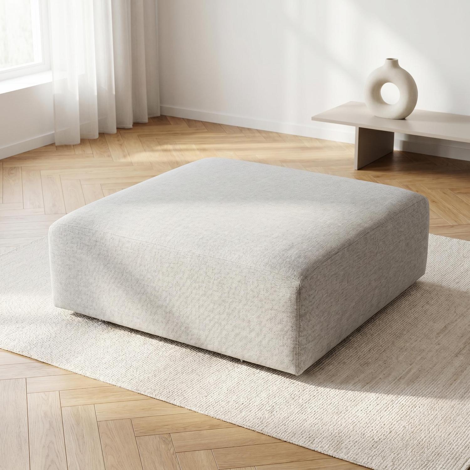 Abakus Direct Tokyo Footstool In Light Grey Brushed Tweed Fabric With Deep Seat - Light Grey