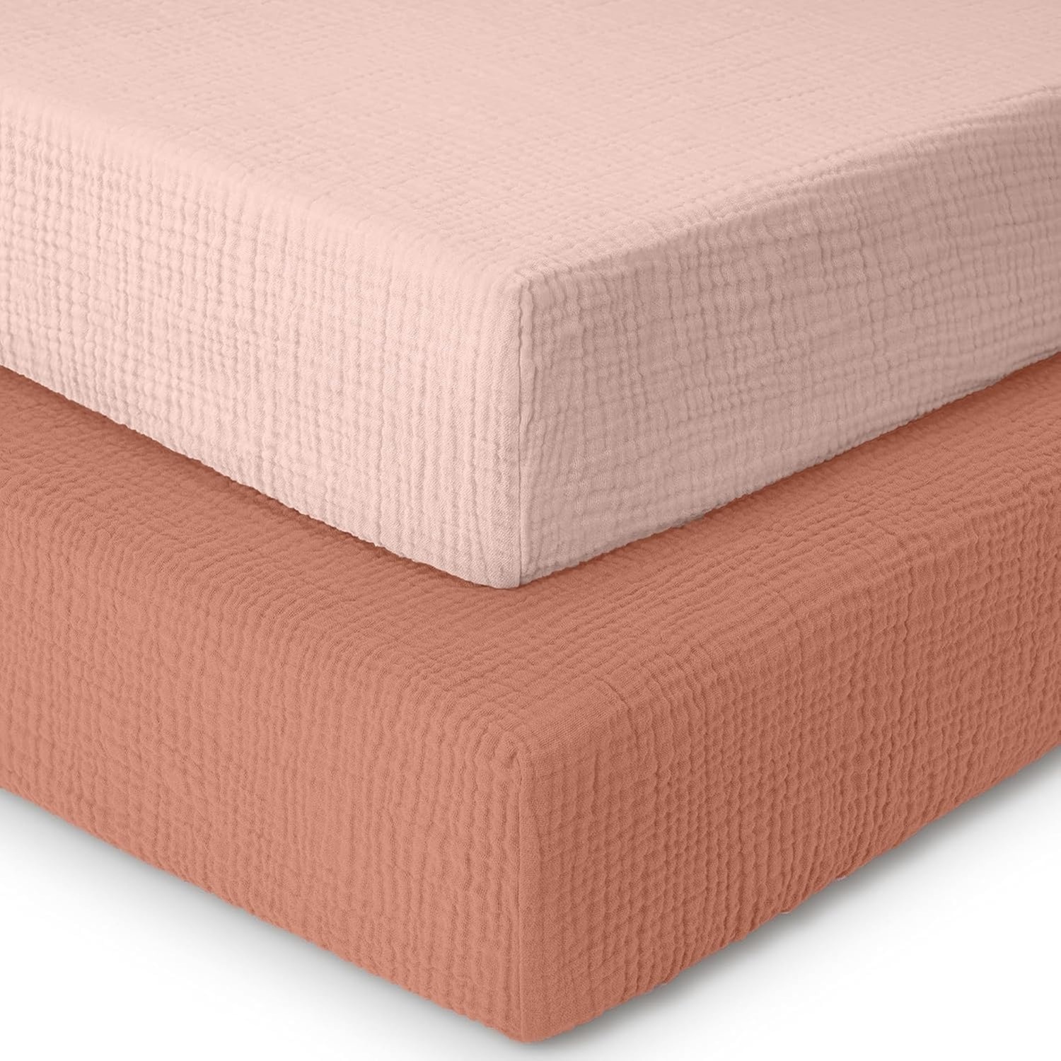 Mhg Living Muslin Cot Bed Fitted Sheets 2 Pack -Rose & Pink - Rose & Pink / Cot
