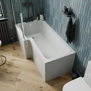 Black Complete Bathroom Suite with L Shape Shower Bath - 1700mm Left Hand