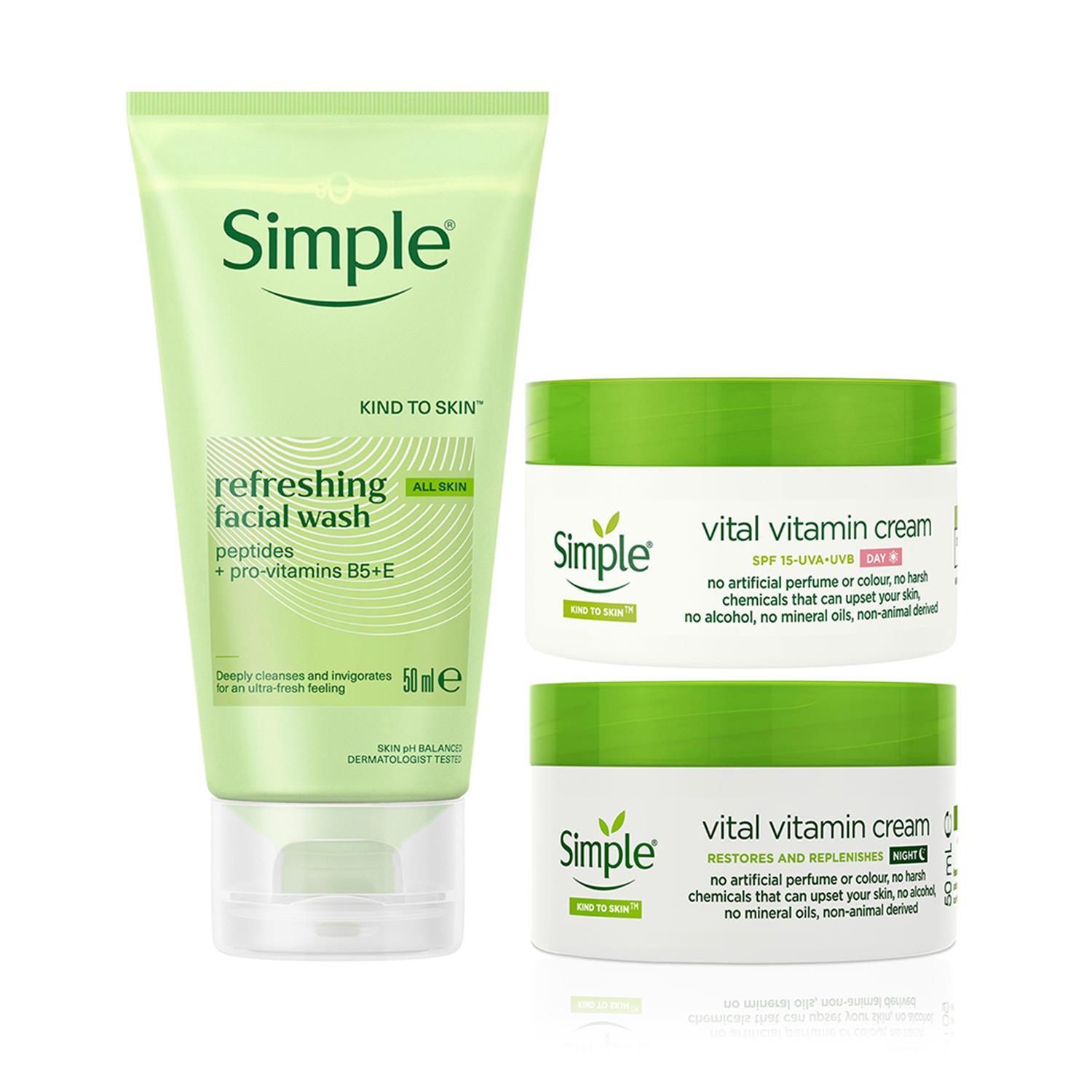 Simple Travel Wash 50ml Day Cream SPF 15 & Night Cream Bundle in White - Image 4