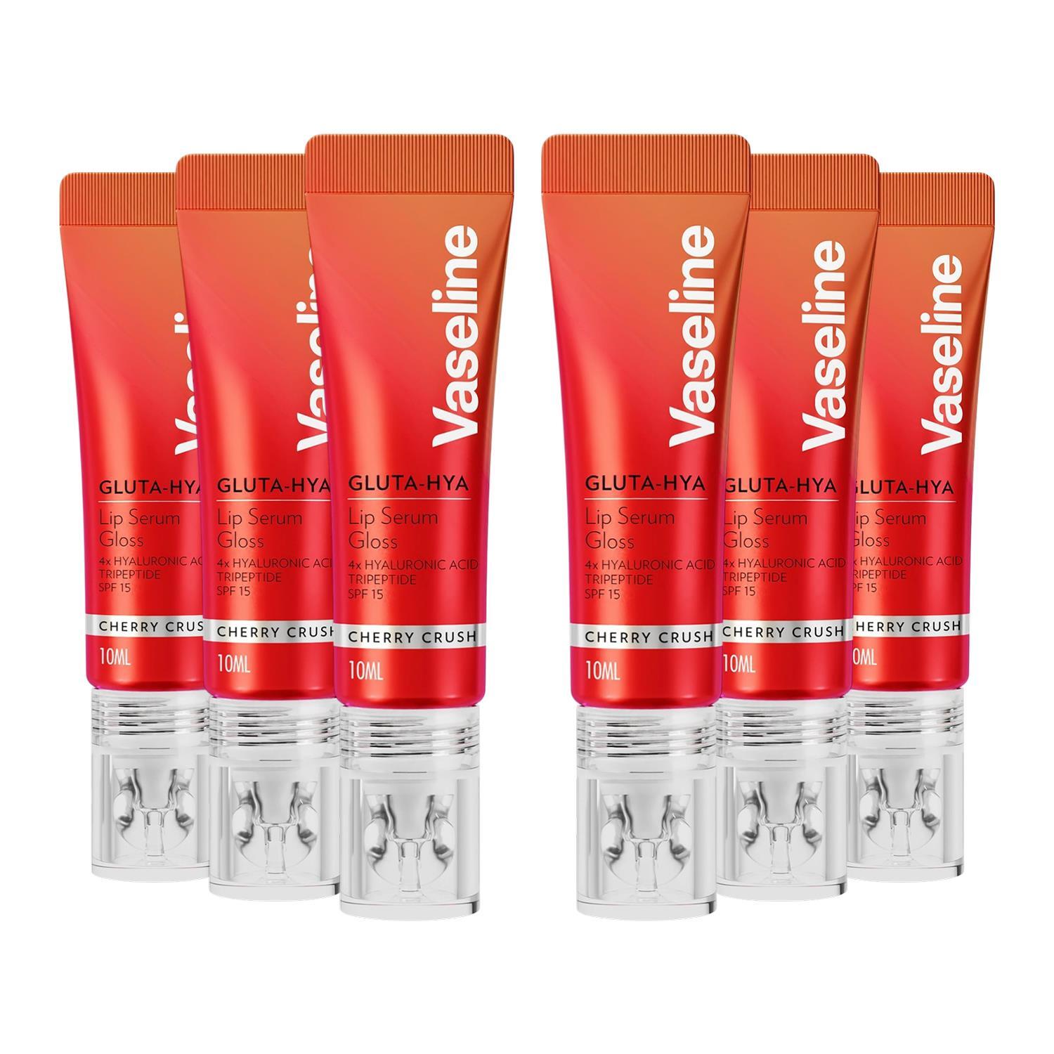 Vaseline Gluta-Hya Lip Serum Gloss Cherry Crush Hydrating Moisture Care 10Ml, 6 Pack - Red