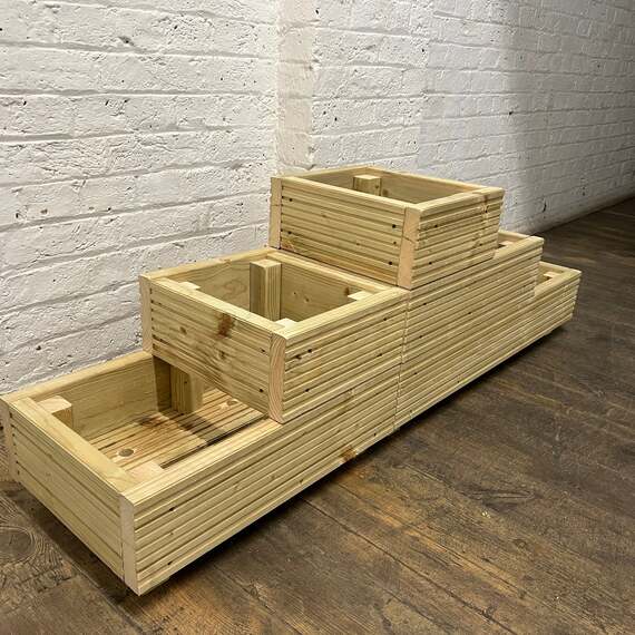 Large 3-Tiered Straight Wooden Decking Planter