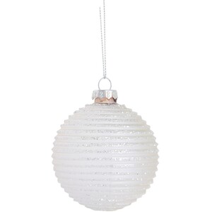 White Glitter Striped Bauble