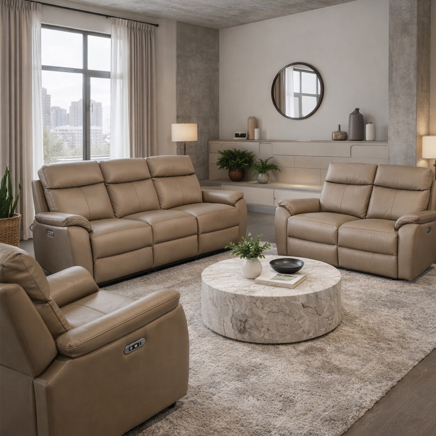 Aspire Kingsmere 3 + 2 + 1 Power Recliner Sofa Suite - Mushroom