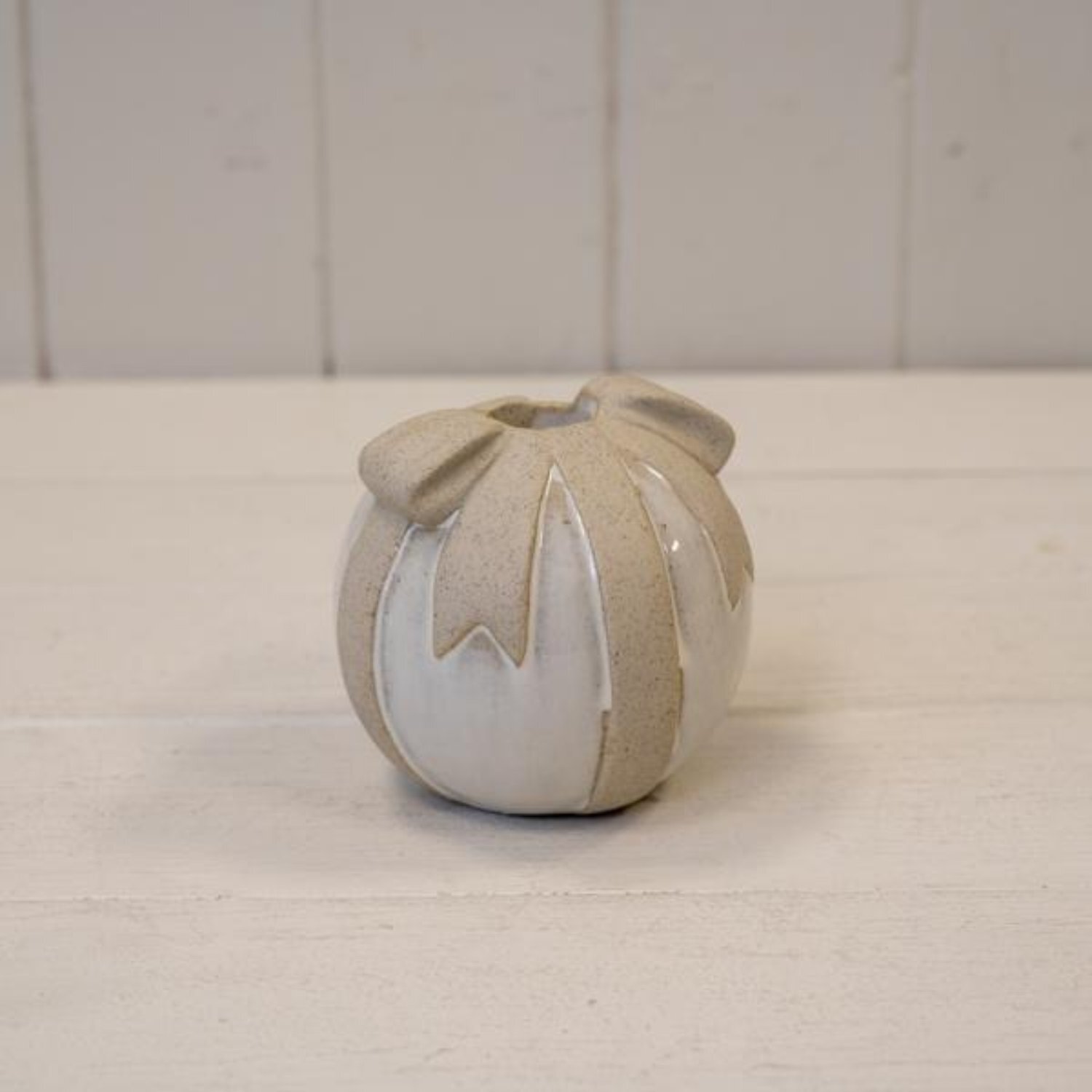 Stone Glazed Ceramic Bauble Shaped Candle Holder with Sand Textured - Light Sand