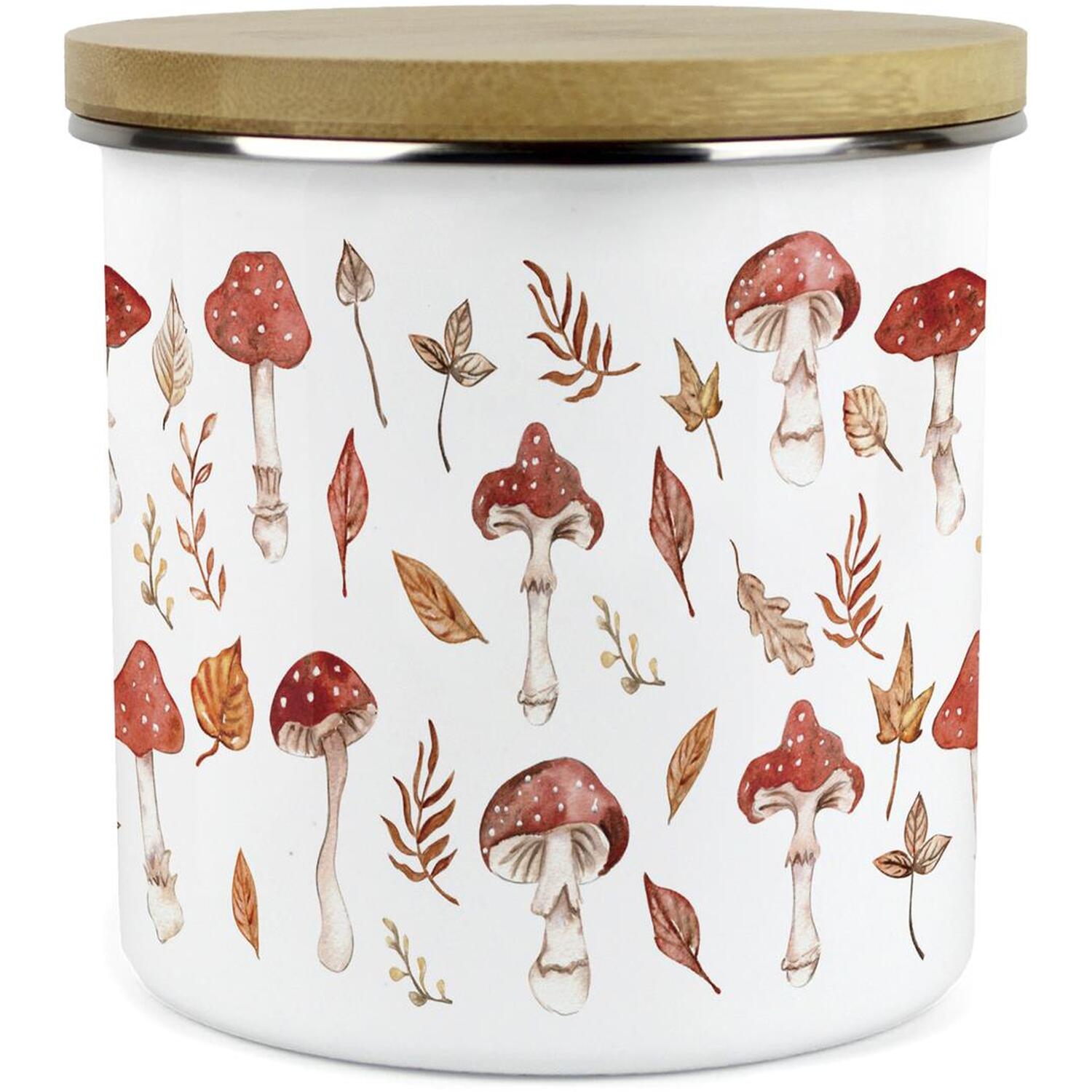 Purely Home Watercolour Mushrooms Large Kitchen Storage Canister - White