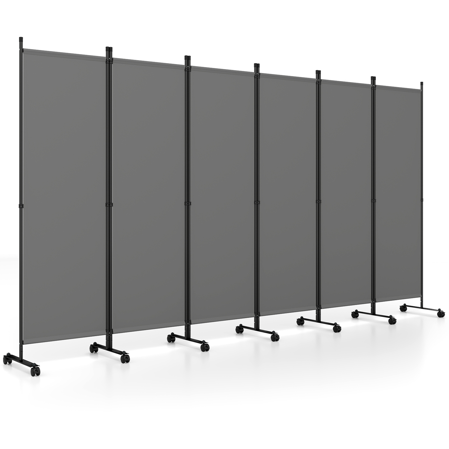 Costway 6 Panel Folding Privacy Screen With Rolling Wheels And Support Feet-Beige - Grey