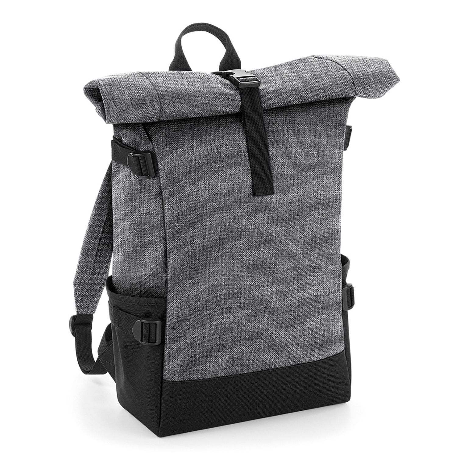 Bagbase Block Roll-Top Backpack - Grey Marl/Black