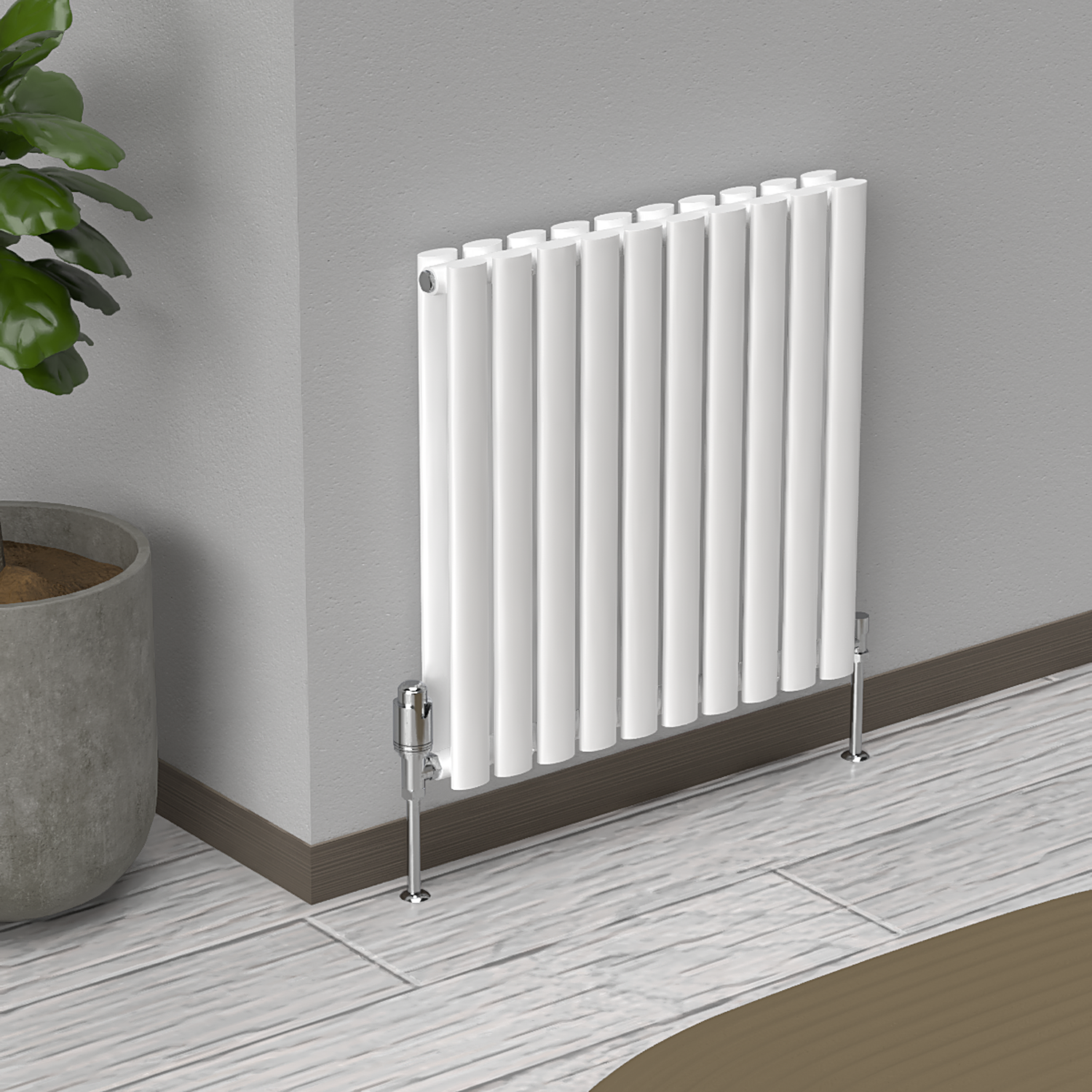 B&Q -  White Oval Horizontal Double Panel Designer Radiator 600mm (H) X 540mm (W) - Image 2
