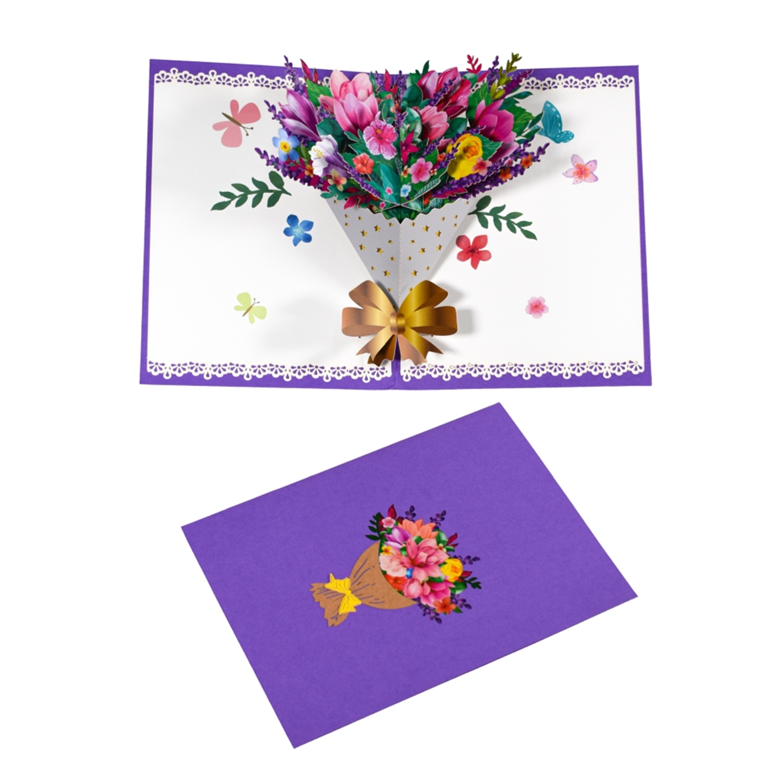 Magnolia with Golden Bow Bouquet Pop Up Card - Birthday Anniversary Valentine's - Image 2