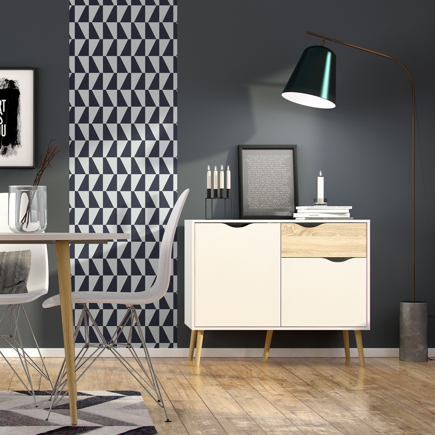 Furniture To Go Oslo Sideboard Small 1 Drawer 2 Doors In White And Oak - White & Oak