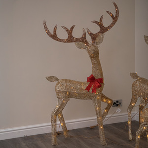 Set of 3 Gold Glitter Light Up Reindeer Family with 210 Warm White LEDs & Timer
