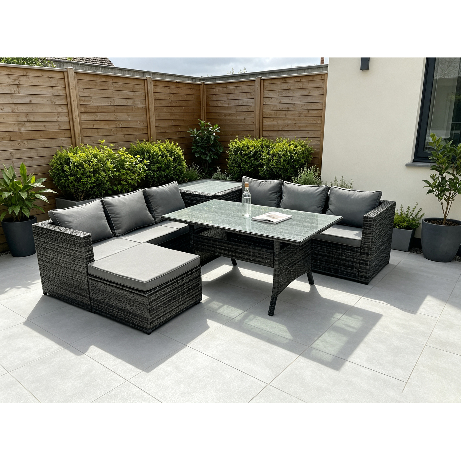 B&Q - Pe Wicker Outdoor Garden Furniture Set Patio Rattan Rectangular Dining Table Lounge Sofa With Big Footstool Side Table - Image 2