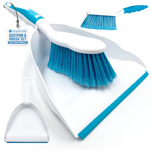 Dustpan and Brush Set Blue Soft Grip Hand Brush Floor Cleaning Tool