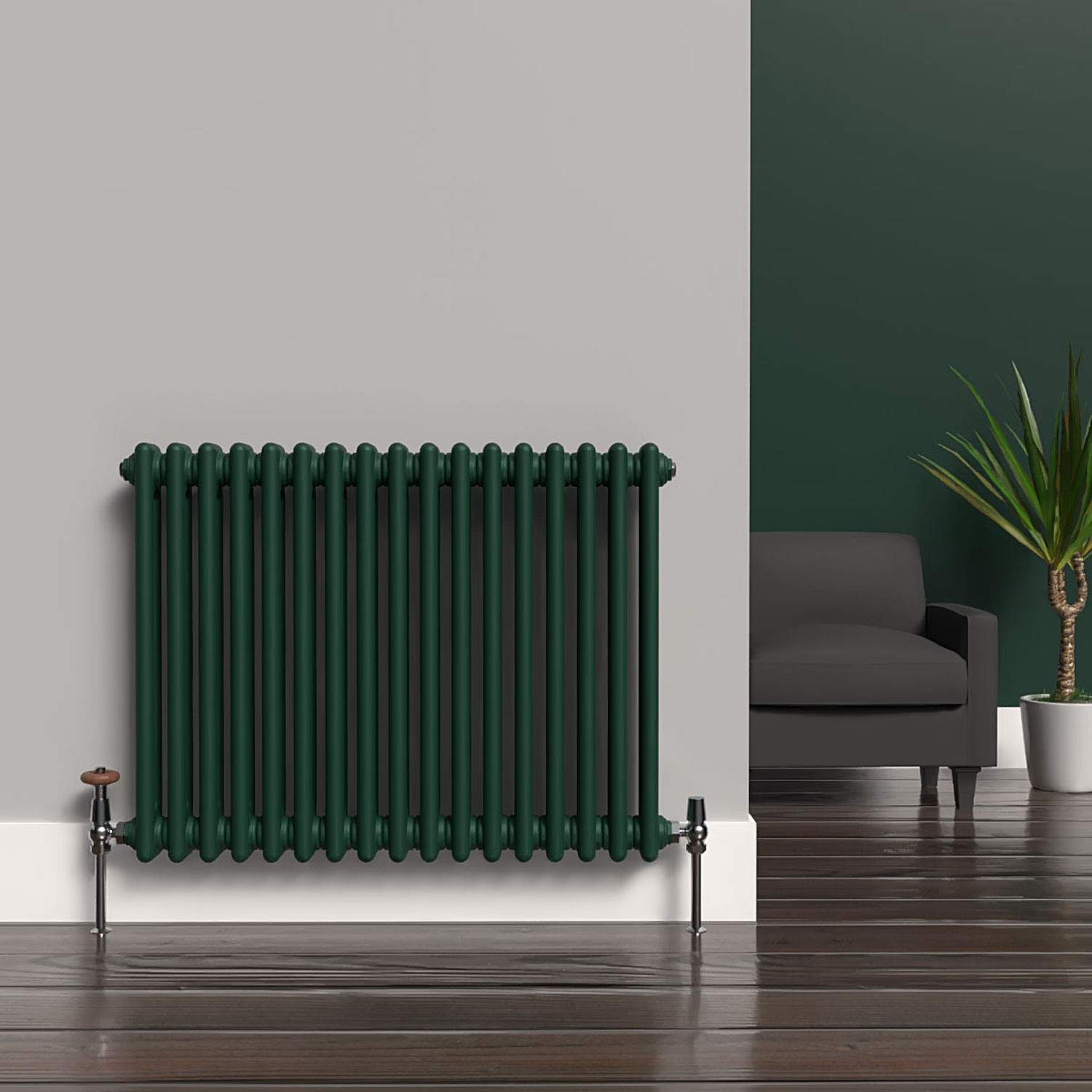 Lux Heat Horizontal Column Radiator-British Racing Green-600Mm X 785Mm (2 Column) - British Racing Green