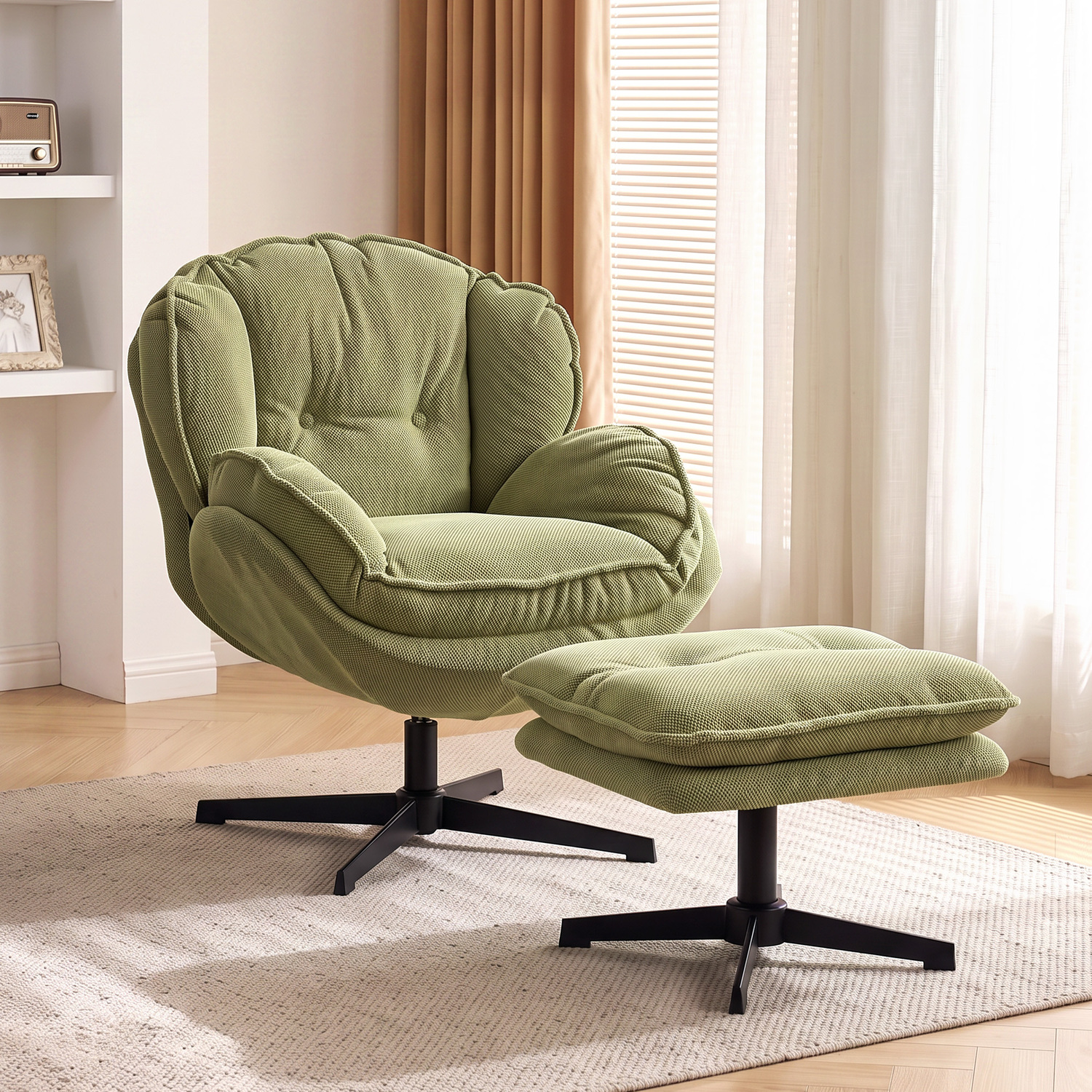 Homcom Green Armchair With Adjustable Footstool, 360° Swivel Accent Chair - Image 5