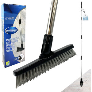Long Handled Angled Grout Brush with Stiff Bristles for Cleaning Tiles and Flooring