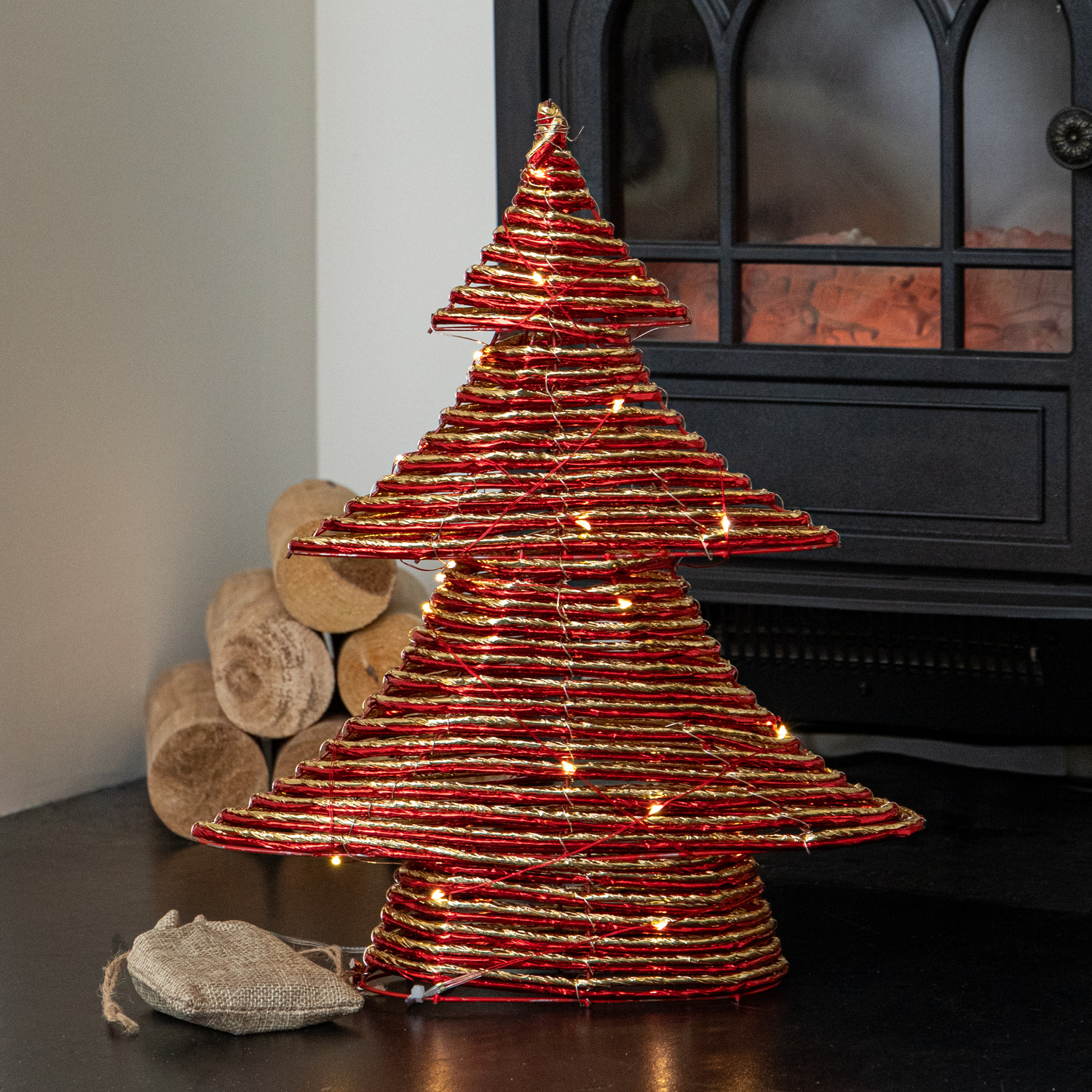 Samuel Alexander Unisex Red 40Cm Light Up Braid Christmas Tree With Warm White Leds In - Image 2
