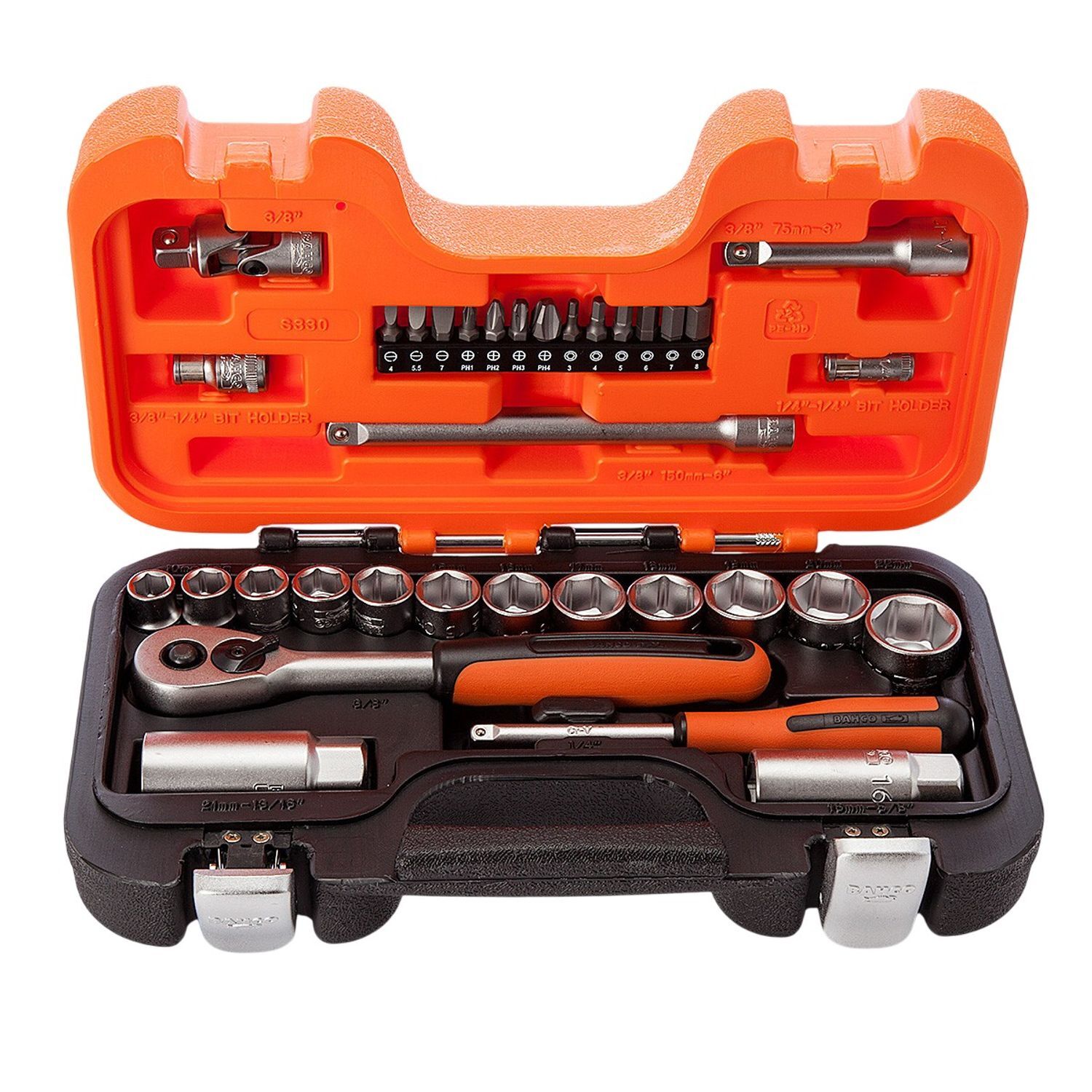 Bahco Square Ratchet Bit Driver & Socket Set (Pack Of 34) - Silver