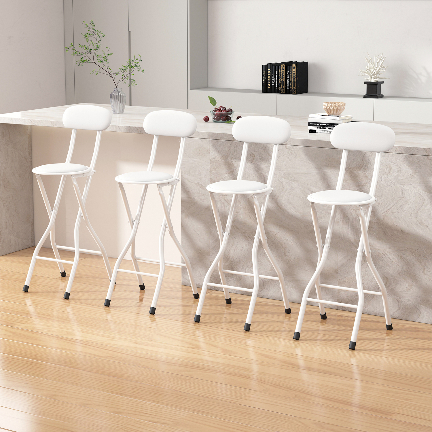 MCC - Folding Bar Stool - Padded - White - Set of 4 - Image 3