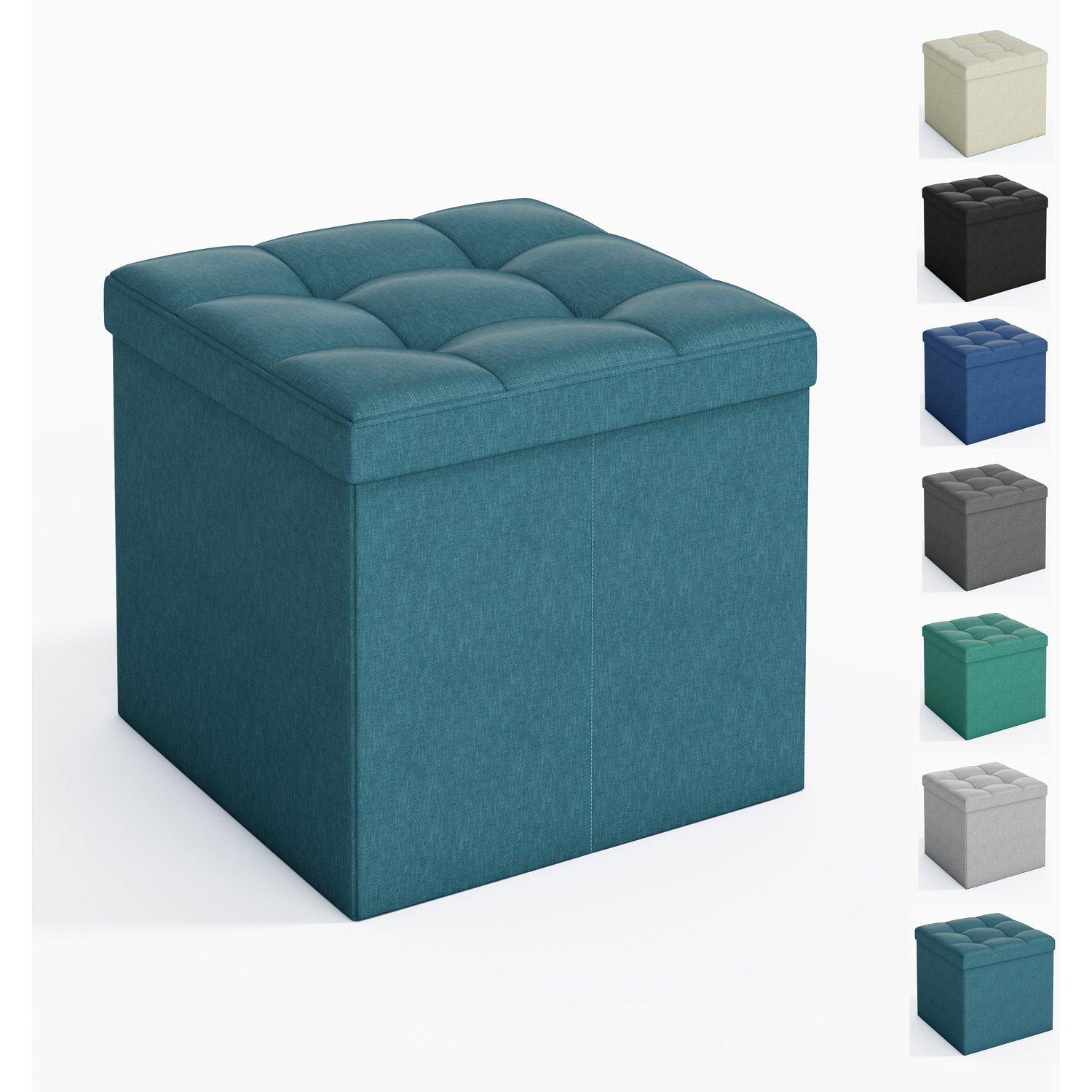 Mcc Direct 38Cm Square Foldable Storage Ottoman Upholstered Footstool F - Teal