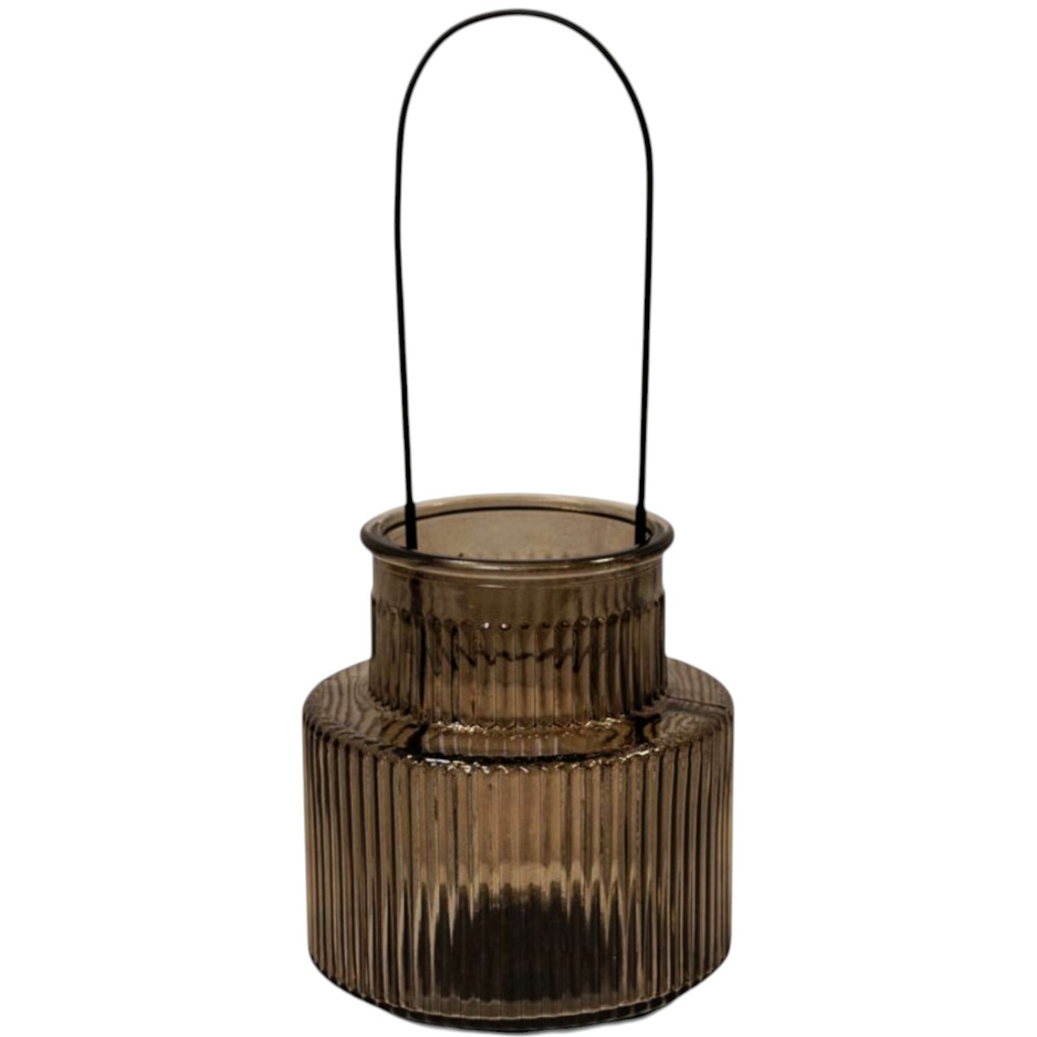 Four Candle Warm Grey Glass Candle Holder with Handle Large - Grey