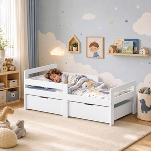 AIYAPLAY Wooden Kids Bed Frame with 2 Storage Drawers for Ages 4-14 A