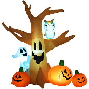 Halloween Inflatable Tree, Ghost, 3 Pumpkins, Owl & 4 LED Lights