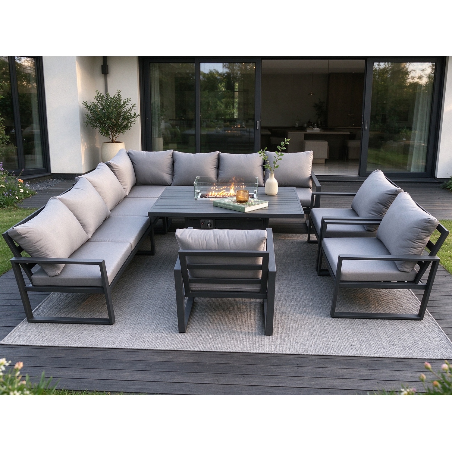 Fimous Aluminum Outdoor Garden Furniture Corner Sofa 3 Pc Chairs Gas Fire Pit Dining Table Sets10 Seater - Image 3