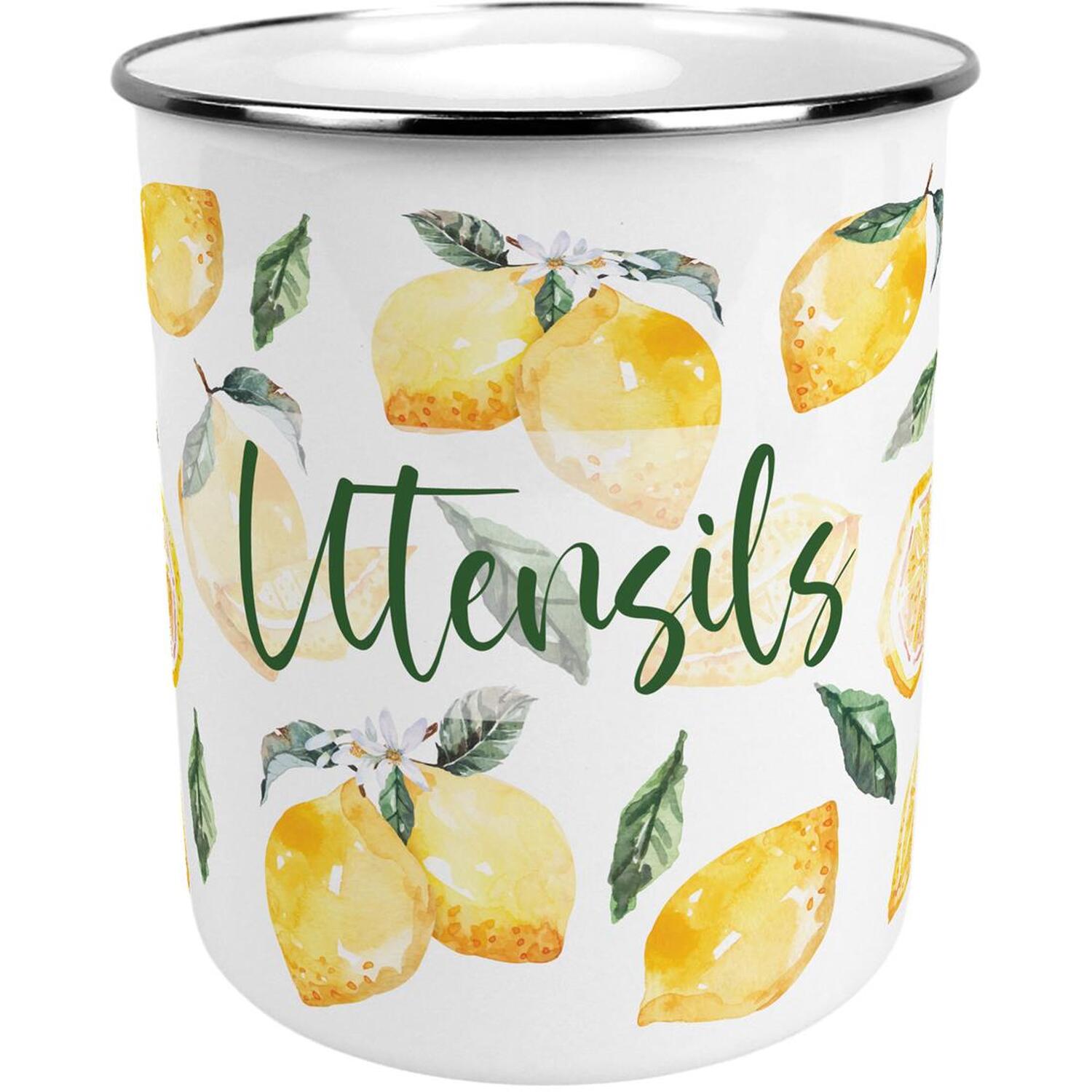 Lemons Metal Kitchen Utensil Storage Pot - Citrus Fruits Kitchen Organiser Gift - Image 2