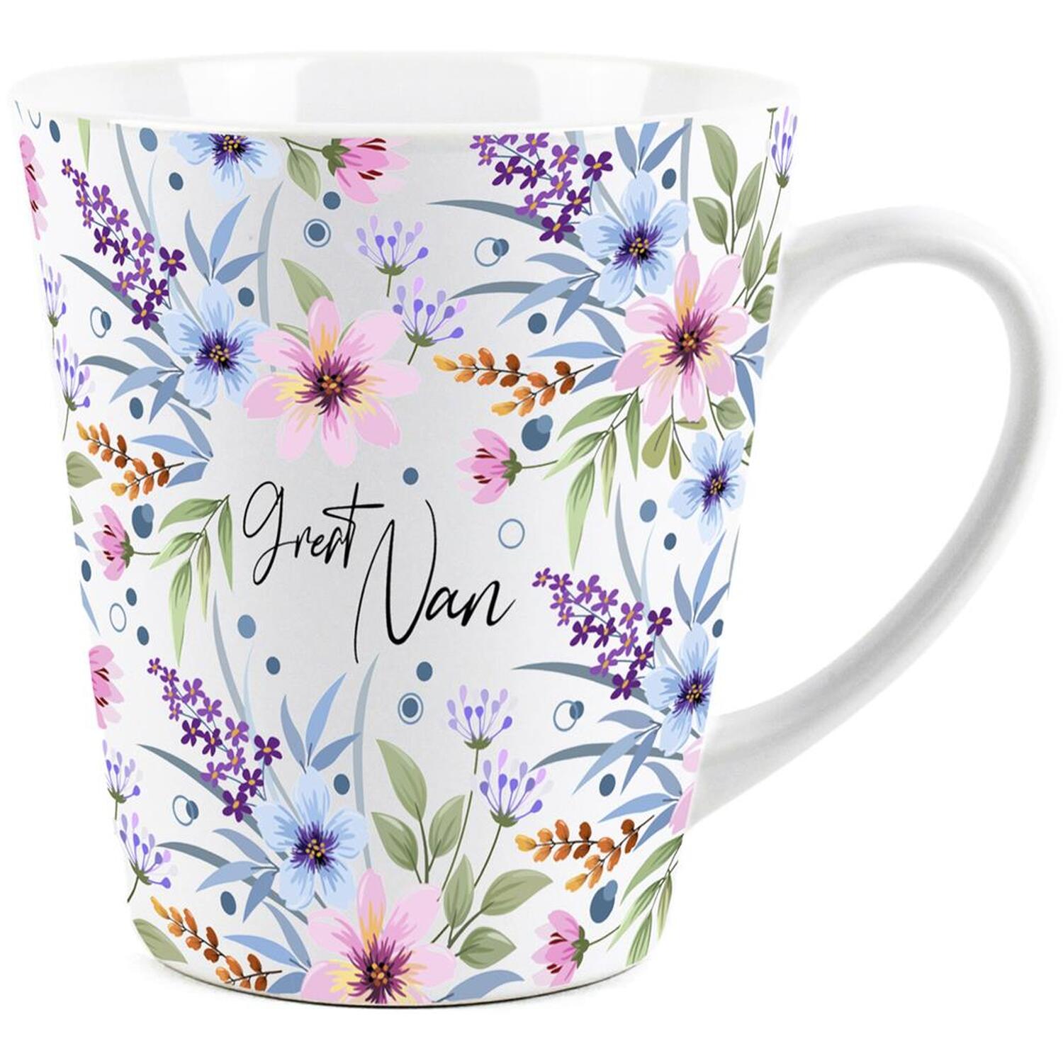 Great Nan Gift Mug - Blue & Purple Floral Ceramic Latte Coffee Cup Present - Image 2